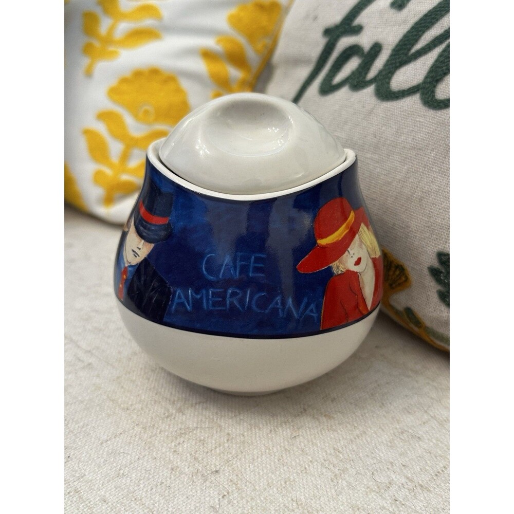 Sango Cafe Americana Sugar Dish Container 4911 Art Deco 1998 90s Vintage